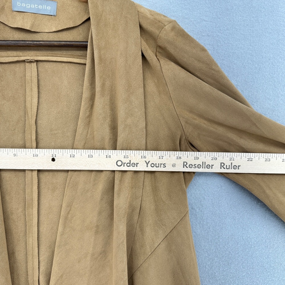 Bagatelle Womens Tan Faux Suede Open Front Draped Waterfall Cardigan Jacket M - Picture 6 of 10